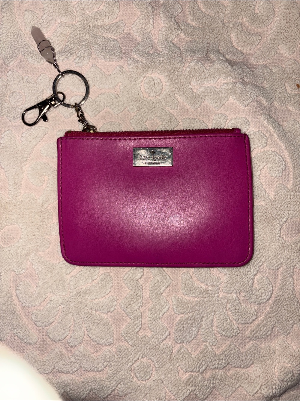 kate spade Magenta Leather Key & Card Holder with Key Ring